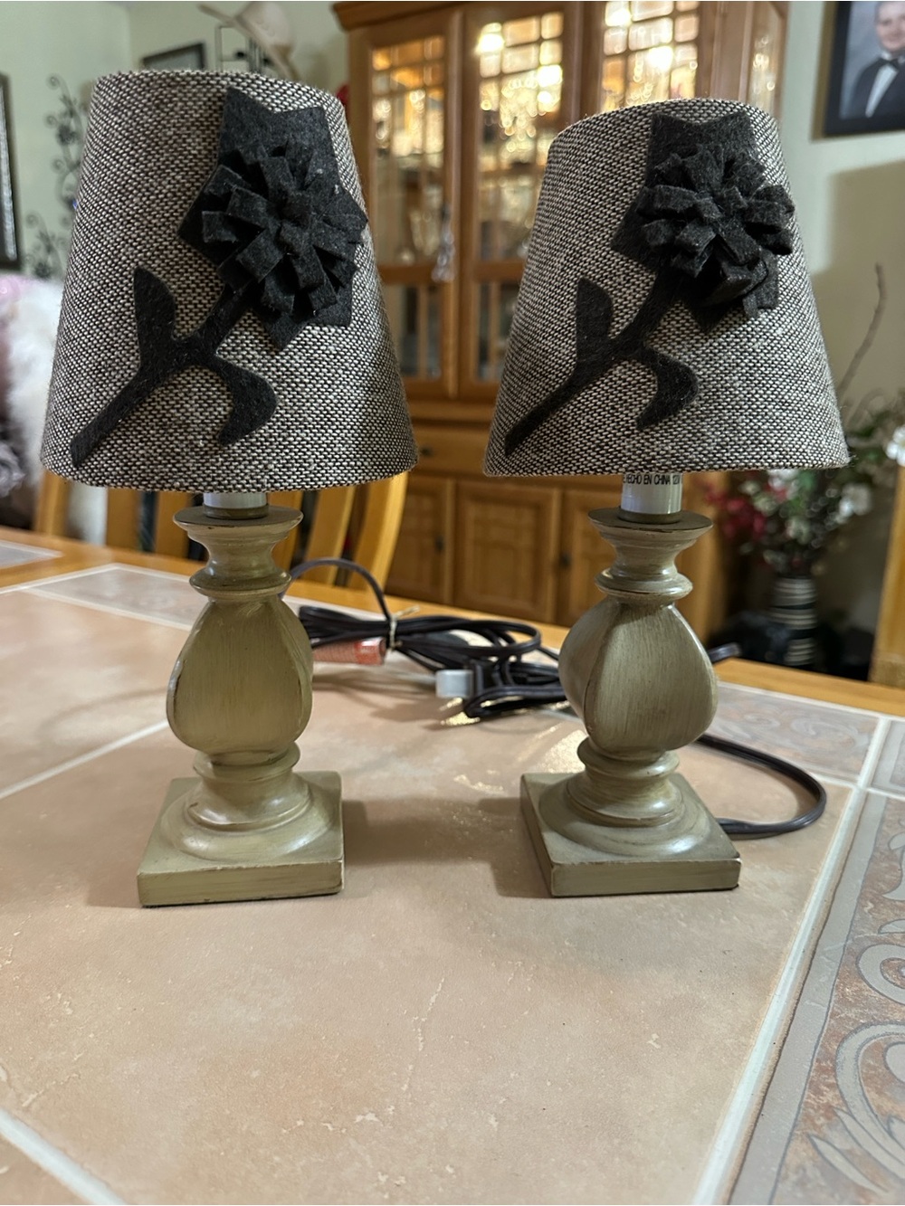 Pair of  Decorative Table Lamps with Gray Floral Shades